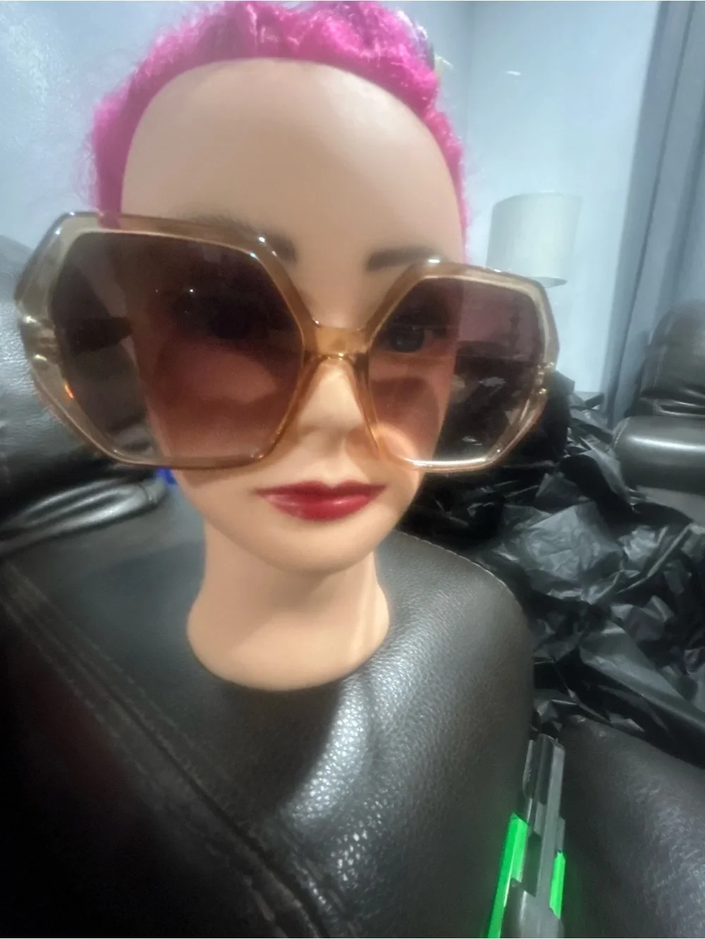 Oversized Brown Hexagon Sunglasses